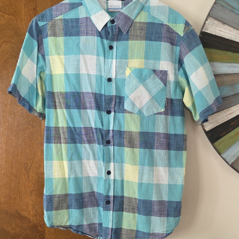 Columbia Men's Multicolor Plaid Button-Down Blue/Green Shirt